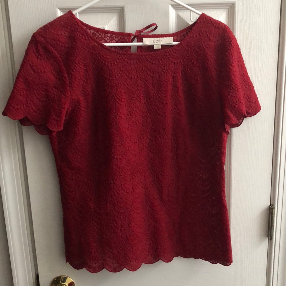 Loft Deep red loft blouse with tie back